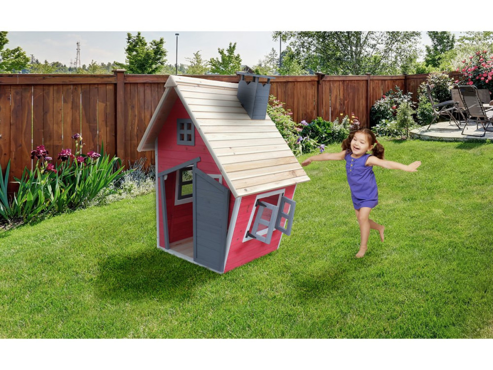 Houten speelhuis tuin "Lilou" - 119,5 x 156 x 102 cm - Rood / Grijs