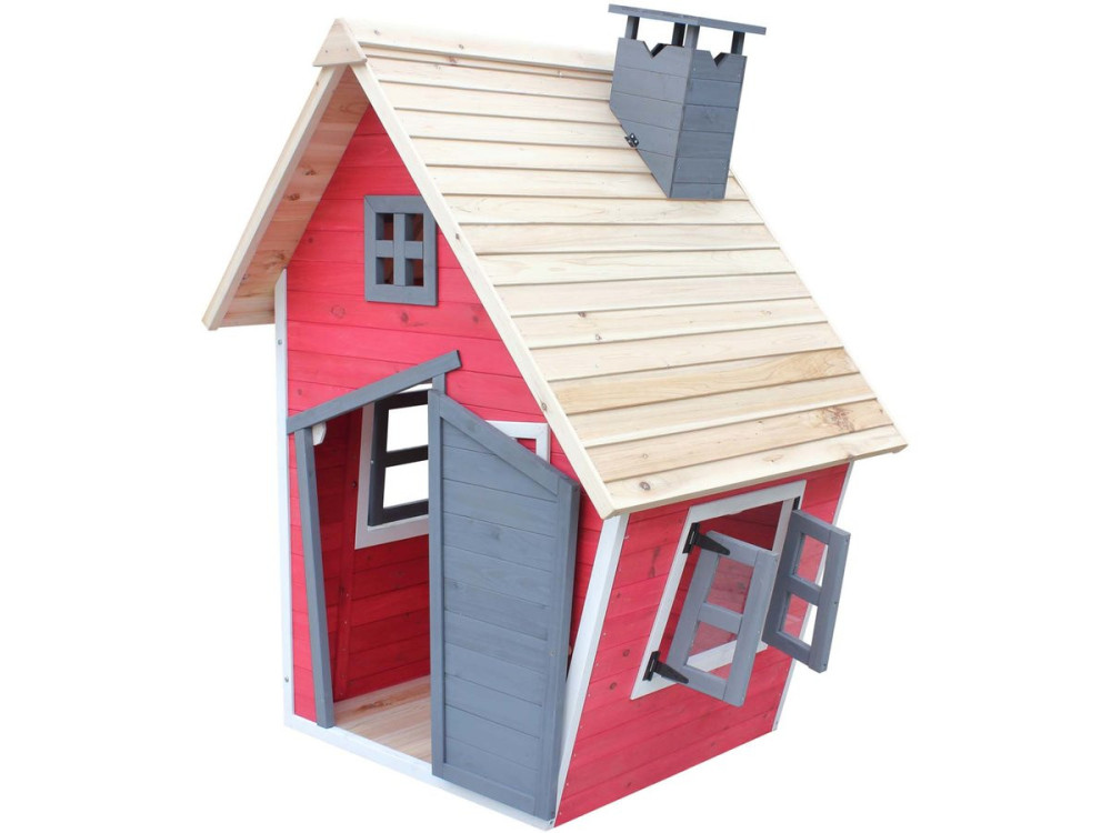 Houten speelhuis tuin "Lilou" - 119,5 x 156 x 102 cm - Rood / Grijs