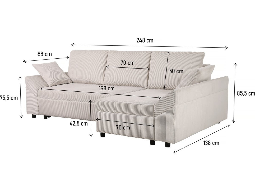 Hoekbank slaapbank meubel bank opbergruimte links rechts ribfluweel velours "Vaugirard II" - 3 zits - Beige - lichtbruin