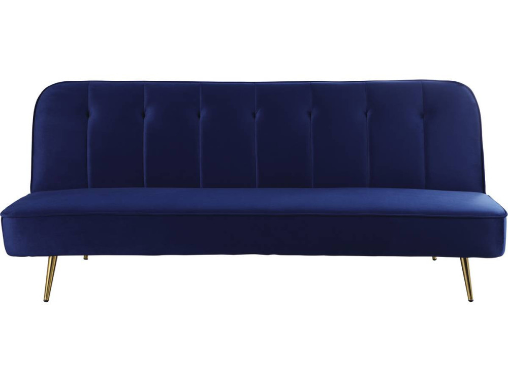 Slaapbank bankstel velours "James" - 180 x  83 x 75 cm - 3 zits - Blauw Donkerblauw