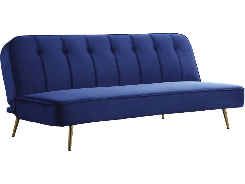 Slaapbank bankstel velours "James" - 180 x  83 x 75 cm - 3 zits - Blauw Donkerblauw