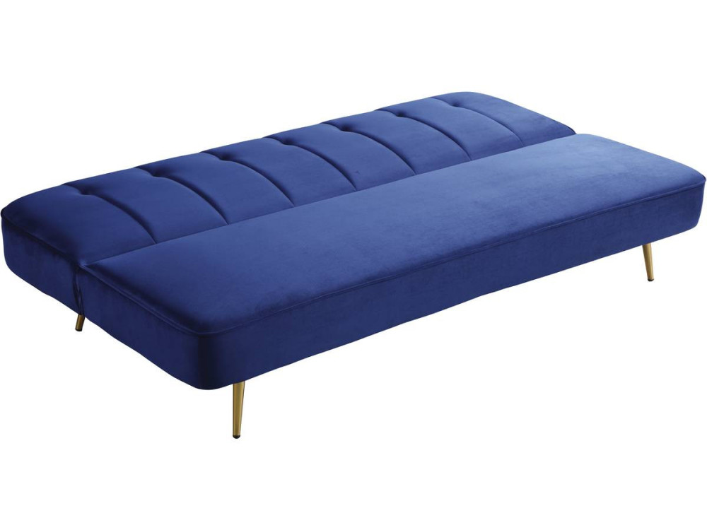 Slaapbank bankstel velours "James" - 180 x  83 x 75 cm - 3 zits - Blauw Donkerblauw