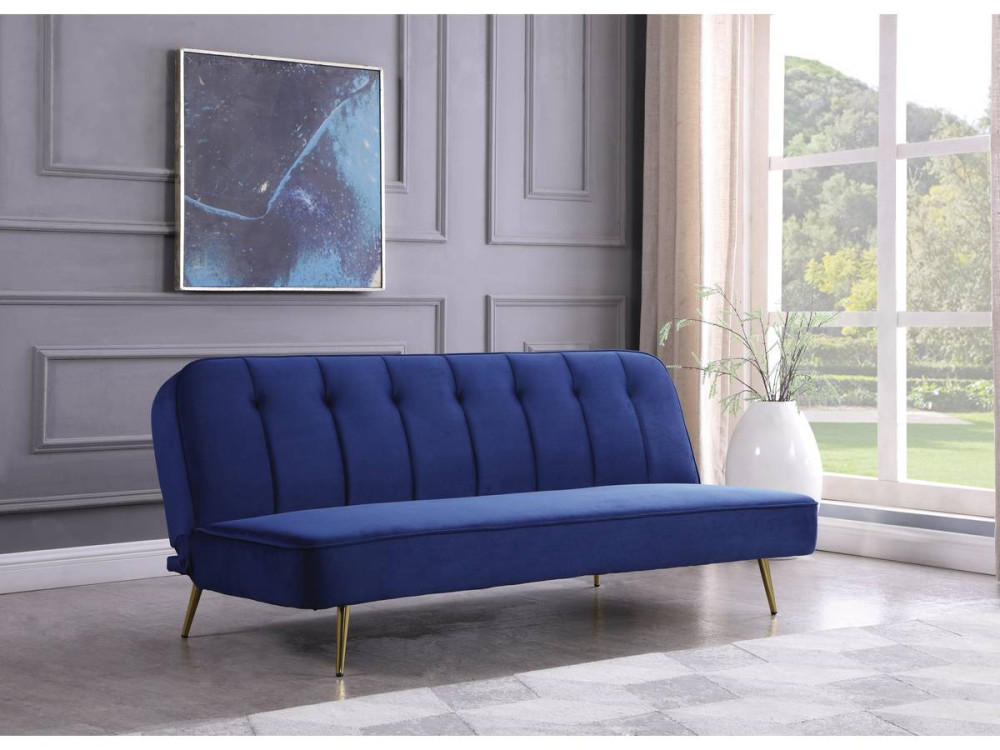 Slaapbank bankstel velours "James" - 180 x  83 x 75 cm - 3 zits - Blauw Donkerblauw