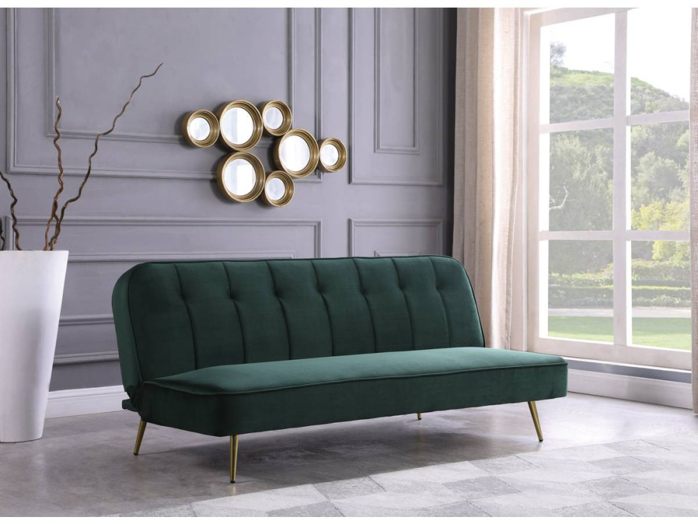 Slaapbank bankstel velours "James" - 180 x  83 x 75 cm - 3 zits - Groen Donkergroen