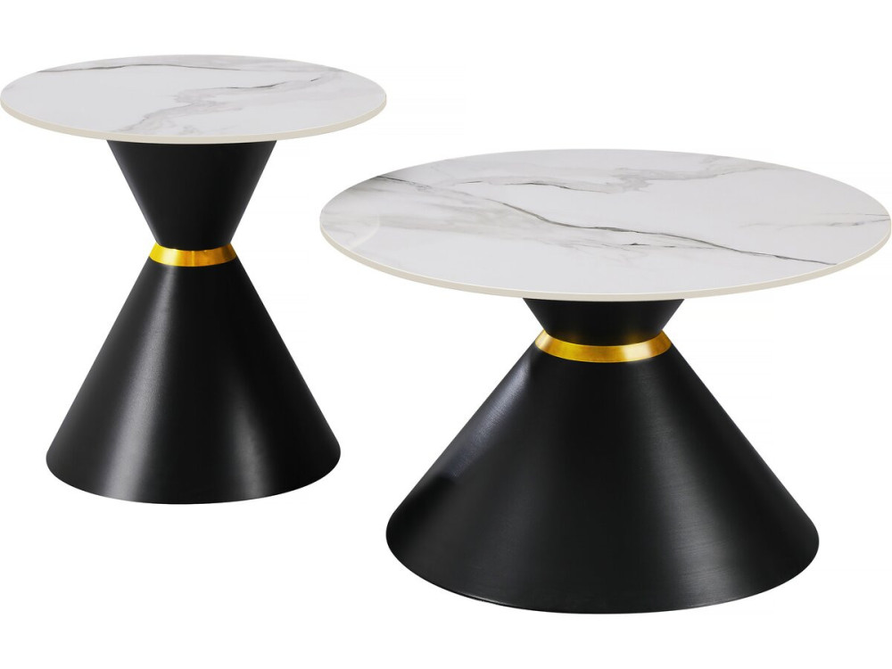 Set van 2 keramische salontafels "Moon" - 70 x 70 x 42 cm - Grijs/Wit