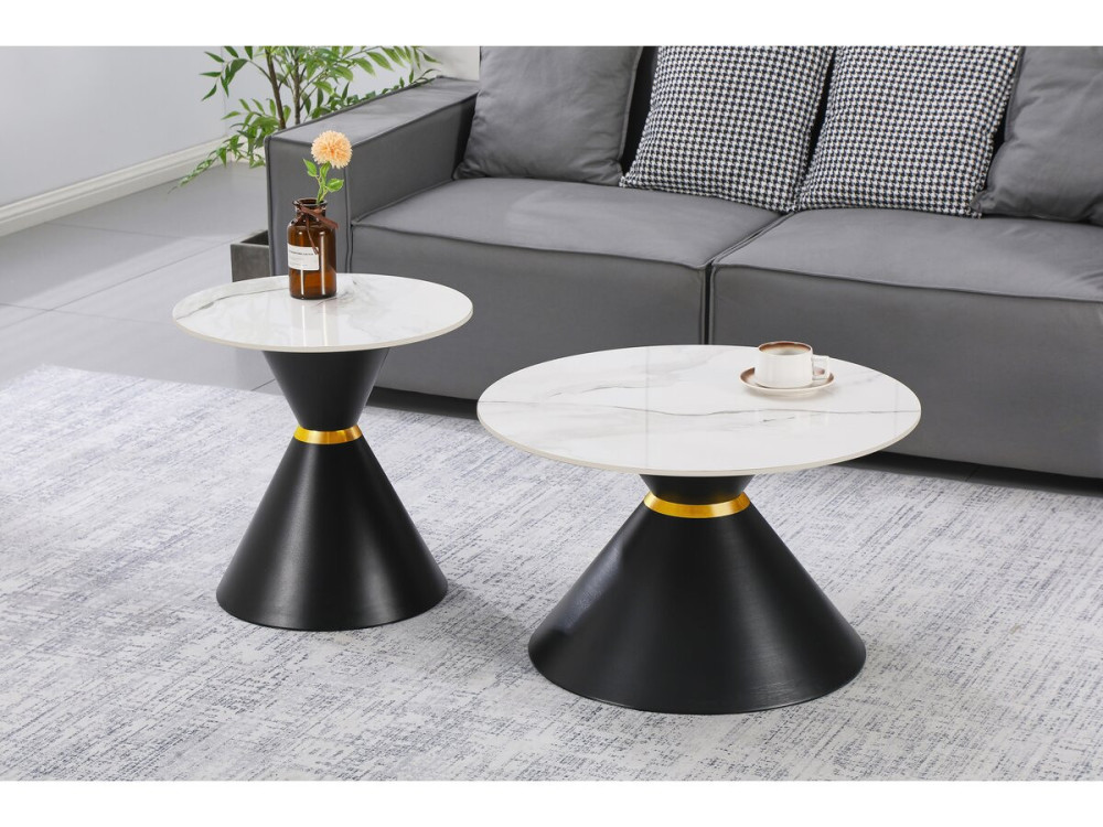 Set van 2 keramische salontafels "Moon" - 70 x 70 x 42 cm - Grijs/Wit