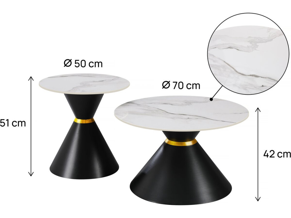 Set van 2 keramische salontafels "Moon" - 70 x 70 x 42 cm - Grijs/Wit
