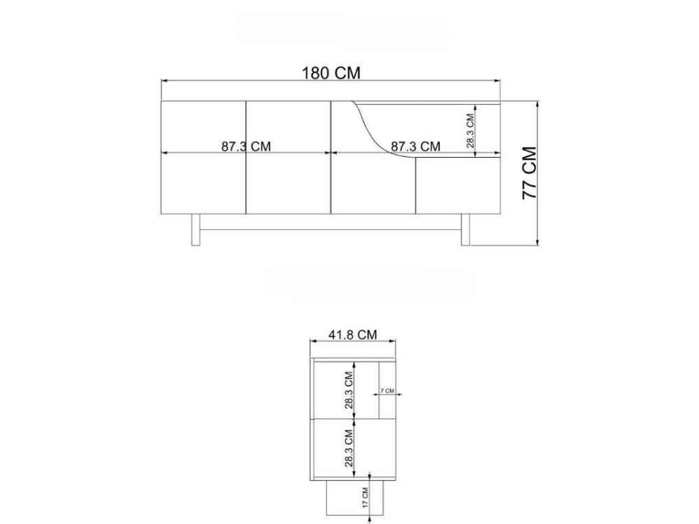 Houten dressoir "Line" - 180 x 40 x 81 cm - Beige